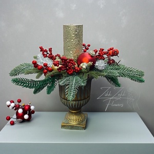 Arany-barna ünnepi dísz talpas kaspóban - karácsony - adventi díszek - adventi asztaldísz - Meska.hu