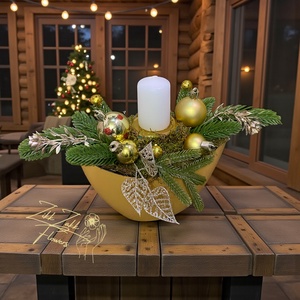 Arany csónak tál  fehér gyertyával - karácsony - adventi díszek - adventi asztaldísz - Meska.hu