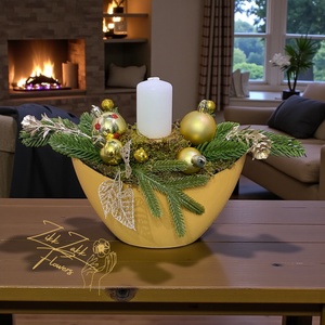 Arany csónak tál  fehér gyertyával - karácsony - adventi díszek - adventi asztaldísz - Meska.hu