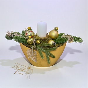 Arany csónak tál  fehér gyertyával - karácsony - adventi díszek - adventi asztaldísz - Meska.hu