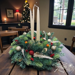 Nagy, dús adventi koszorú hosszú gyertyákkal - karácsony - adventi díszek - adventi koszorú - Meska.hu