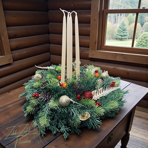 Nagy, dús adventi koszorú hosszú gyertyákkal - karácsony - adventi díszek - adventi koszorú - Meska.hu