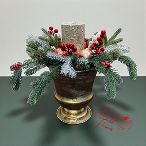 Bronz talpas kompozíció, arany tömbgyertyával - karácsony - adventi díszek - adventi asztaldísz - Meska.hu