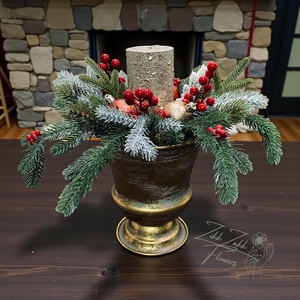 Bronz talpas kompozíció, arany tömbgyertyával - karácsony - adventi díszek - adventi asztaldísz - Meska.hu