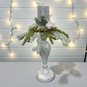 Ezüst talpas gyertyatartó kompozíció (magas) - karácsony - adventi díszek - adventi asztaldísz - Meska.hu