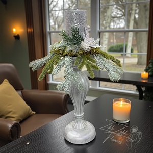 Ezüst talpas gyertyatartó kompozíció (magas) - karácsony - adventi díszek - adventi asztaldísz - Meska.hu