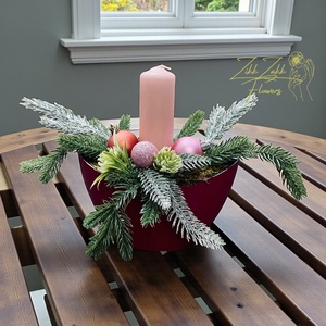 Egyszálas rózsaszín gyertyás csónaktál - karácsony - adventi díszek - adventi asztaldísz - Meska.hu