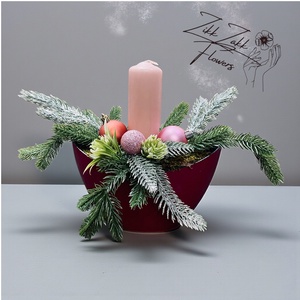 Egyszálas rózsaszín gyertyás csónaktál - karácsony - adventi díszek - adventi asztaldísz - Meska.hu