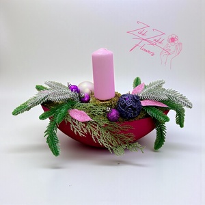 Lila egyoszlopos gyertyás csónaktál, Karácsony, Adventi díszek, Adventi asztaldísz, , MESKA