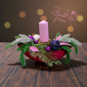 Lila egyoszlopos gyertyás csónaktál - karácsony - adventi díszek - adventi asztaldísz - Meska.hu