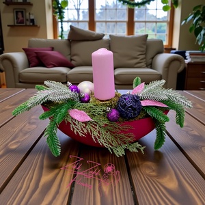 Lila egyoszlopos gyertyás csónaktál - karácsony - adventi díszek - adventi asztaldísz - Meska.hu