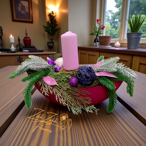 Lila egyoszlopos gyertyás csónaktál - karácsony - adventi díszek - adventi asztaldísz - Meska.hu