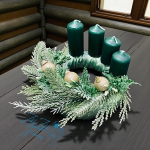 Zöld négygyertyás adventi koszorú - karácsony - adventi díszek - adventi koszorú - Meska.hu