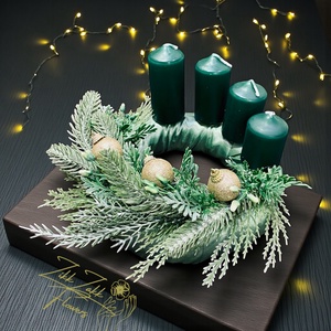 Zöld négygyertyás adventi koszorú - karácsony - adventi díszek - adventi koszorú - Meska.hu