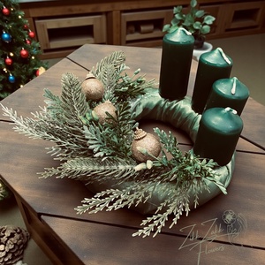 Zöld négygyertyás adventi koszorú, Karácsony, Adventi díszek, Adventi koszorú, , MESKA