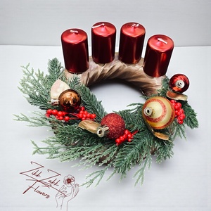 Bordó négygyertyás adventi koszorú, Karácsony, Adventi díszek, Adventi koszorú, , MESKA