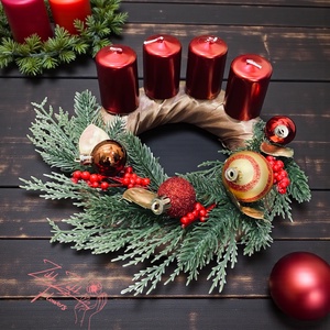 Bordó négygyertyás adventi koszorú - karácsony - adventi díszek - adventi koszorú - Meska.hu