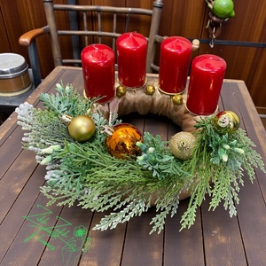 Klasszikus piros négygyertyás adventi koszorú, Karácsony, Adventi díszek, Adventi koszorú, , MESKA