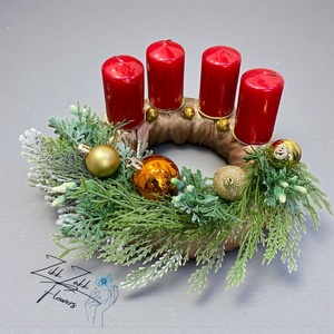 Klasszikus piros négygyertyás adventi koszorú - karácsony - adventi díszek - adventi koszorú - Meska.hu