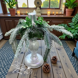 Ezüst kandeláberes asztaldísz egy gyertyával - karácsony - adventi díszek - adventi asztaldísz - Meska.hu