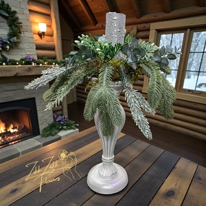 Ezüst gyertyatartós, eukaliptuszos asztaldísz - Meska.hu