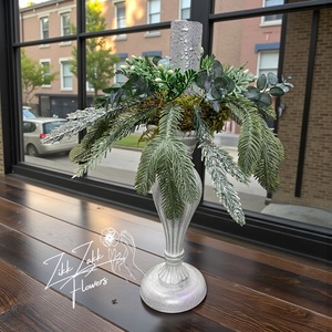 Ezüst gyertyatartós, eukaliptuszos asztaldísz - karácsony - adventi díszek - adventi asztaldísz - Meska.hu