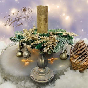 Talpas adventi dekor � arany fenyőágas - karácsony - adventi díszek - adventi asztaldísz - Meska.hu