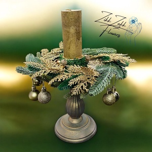 Talpas adventi dekor � arany fenyőágas - karácsony - adventi díszek - adventi asztaldísz - Meska.hu