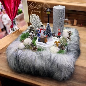 Téli falucskás adventi kompozíció prémperemmel, Karácsony, Adventi díszek, Adventi asztaldísz, , MESKA