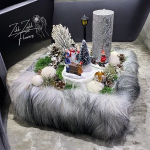 Téli falucskás adventi kompozíció prémperemmel - karácsony - adventi díszek - adventi asztaldísz - Meska.hu