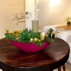 Bordó kaspós karácsonyi kompozíció arany figurával - karácsony - adventi díszek - adventi asztaldísz - Meska.hu