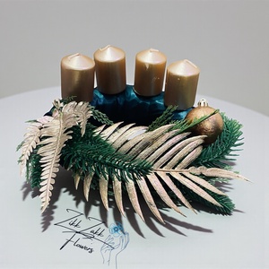 Arany leveles adventi koszorú � zöld alapon - Meska.hu