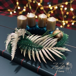 Arany leveles adventi koszorú � zöld alapon - karácsony - adventi díszek - adventi koszorú - Meska.hu