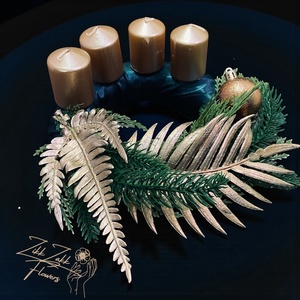 Arany leveles adventi koszorú � zöld alapon - karácsony - adventi díszek - adventi koszorú - Meska.hu