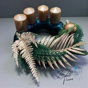 Arany leveles adventi koszorú � zöld alapon - karácsony - adventi díszek - adventi koszorú - Meska.hu