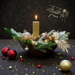 Arany�barna tálas karácsonyi dísz - karácsony - adventi díszek - adventi asztaldísz - Meska.hu