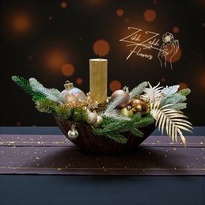 Arany�barna tálas karácsonyi dísz - karácsony - adventi díszek - adventi asztaldísz - Meska.hu