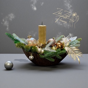 Aranybarna tálas karácsonyi dísz, Karácsony, Adventi díszek, Adventi asztaldísz, , MESKA