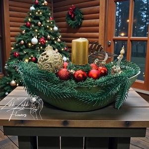 Zöldpiros tálas karácsonyi dísz - Meska.hu