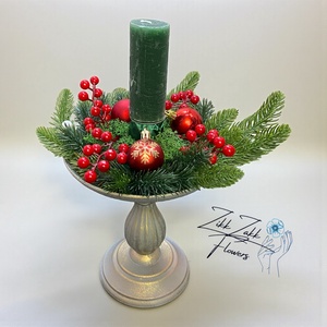 Talpas ezüstzöld gyertyadísz piros bogyókkal - Meska.hu