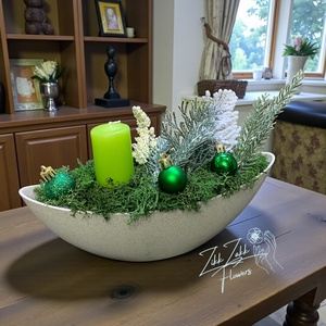 Zöld Adventi Tál  Lime Gyertyával, Karácsony, Adventi díszek, Adventi asztaldísz, , MESKA