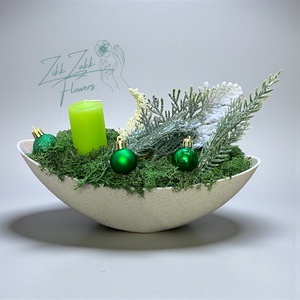 Zöld Adventi Tál � Lime Gyertyával - karácsony - adventi díszek - adventi asztaldísz - Meska.hu