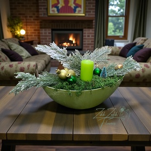Zöld Hosszúkás Adventi Tál � Lime Gyertyával és Arany Díszekkel - Meska.hu
