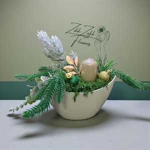 Fehér Modern Adventi Tál � Bézs Gyertyával - karácsony - adventi díszek - adventi asztaldísz - Meska.hu