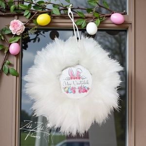 Prémium fehér prémes húsvéti ajtódísz Már Vártalak táblával, Ünnepi díszek, dekorációk, Húsvéti díszek és dekorációk, Húsvéti ajtódísz, kopogtató, , MESKA