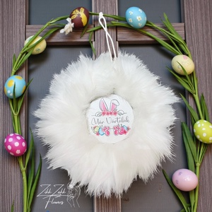 Prémium fehér prémes húsvéti ajtódísz Már Vártalak táblával - ünnepi díszek, dekorációk - húsvéti díszek és dekorációk - húsvéti ajtódísz, kopogtató - Meska.hu