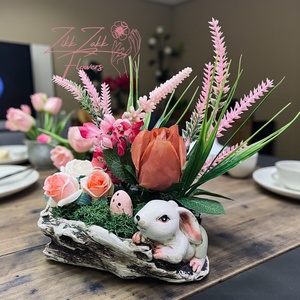 Húsvéti Nyuszi Kompozíció � Rózsás Tavaszi Dísz - ünnepi díszek, dekorációk - húsvéti díszek és dekorációk - húsvéti asztaldíszek - Meska.hu