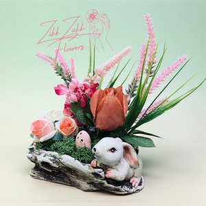 Húsvéti Nyuszi Kompozíció � Rózsás Tavaszi Dísz - ünnepi díszek, dekorációk - húsvéti díszek és dekorációk - húsvéti asztaldíszek - Meska.hu