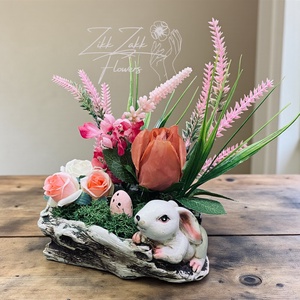 Húsvéti Nyuszi Kompozíció � Rózsás Tavaszi Dísz - ünnepi díszek, dekorációk - húsvéti díszek és dekorációk - húsvéti asztaldíszek - Meska.hu