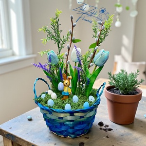 Húsvéti Kosaras Kompozíció � Kék Tavaszi Dísz - Meska.hu